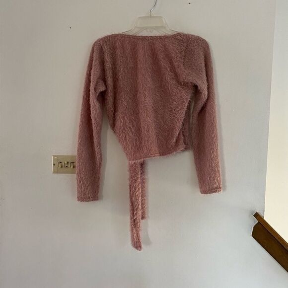 BooHoo mauve feather texture wrap sweater size 8 - Picture 8 of 9